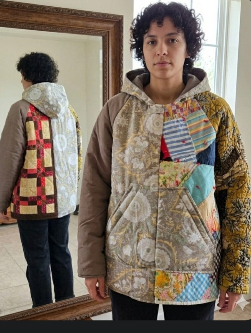 Upcycled Quilt Blanket Patch Hoodie M Handmade Dont Throw It Out
